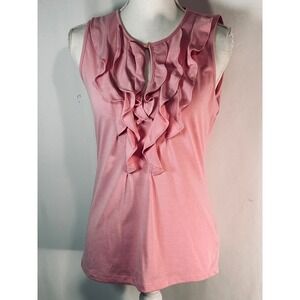 Chaps Womens Pink Ruffle Keyhole Neck Sleeveless Knit Top Size M